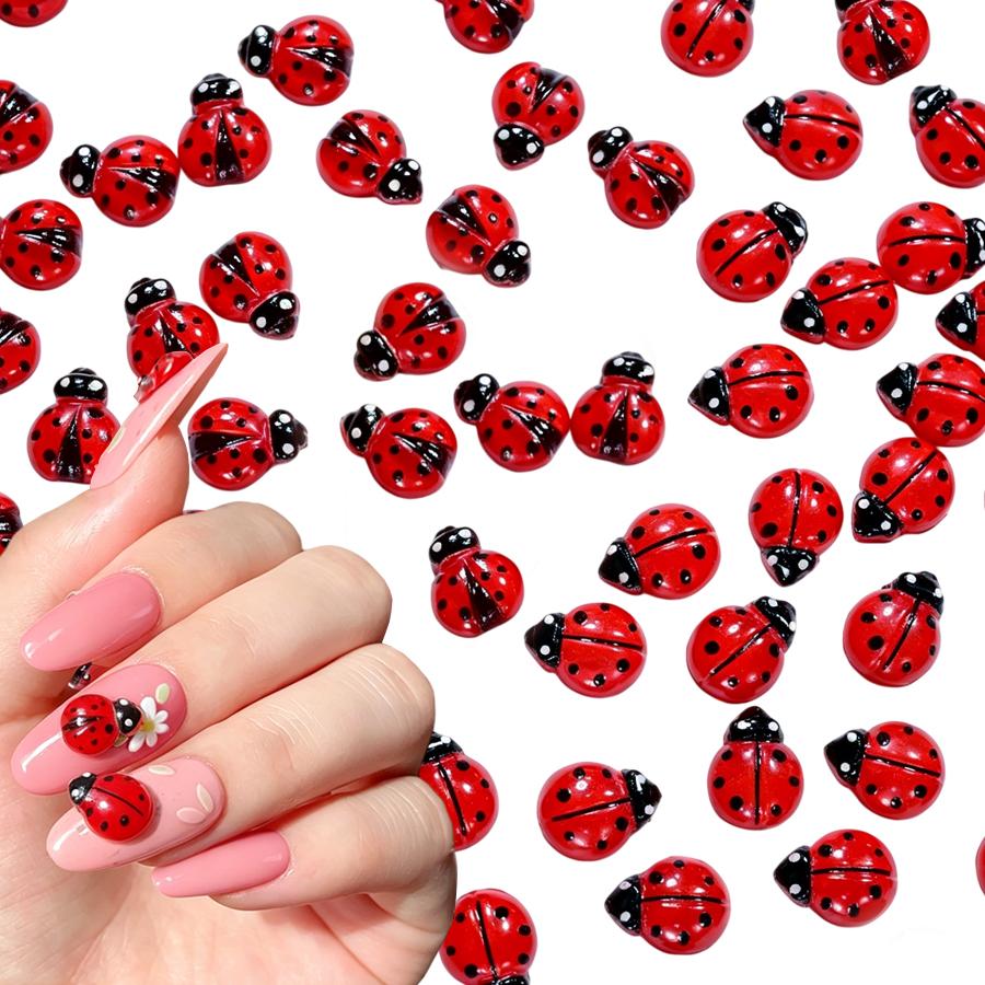 50Pz Ciondoli per Unghie Coccinella Carina Cartoon 3D, Strass Piatto per Unghie per Decorazioni Nail Art Manicure Fai da Te
