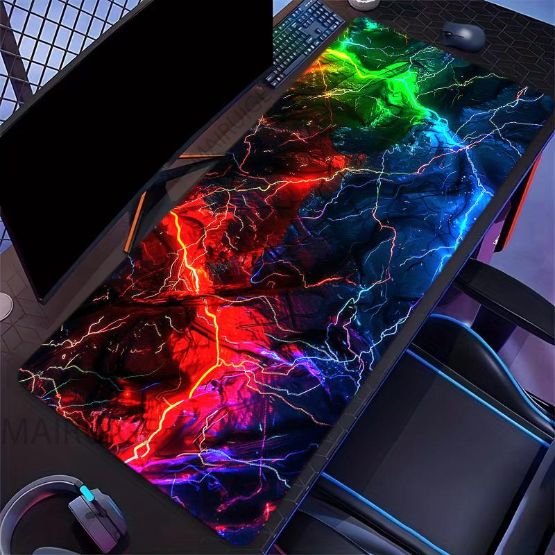 Large Gaming Mouse Pad Neon Lightning Design Desk Mats with Non-Slip Rubber Base Durable Long Keyboard Pads for Home Office Game