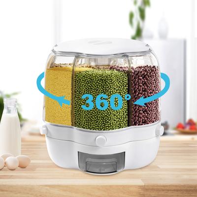 Grain Dispenser Rotating Rice Dispenser 6-Grid Cereal Bucket Food Container Storage For Grains Sealed Moisture Proof Organizer