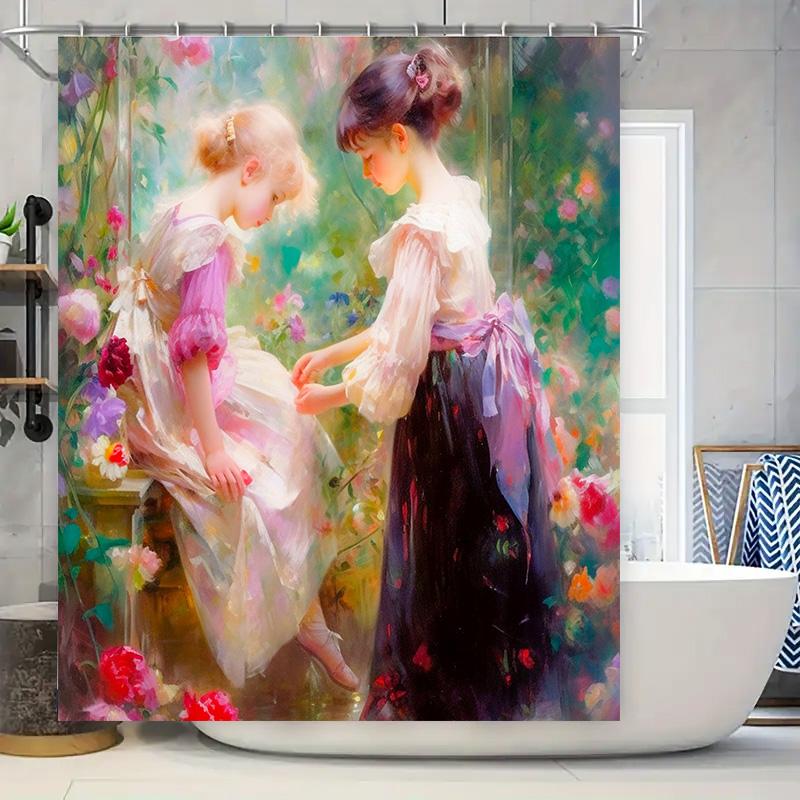 

Восхитительная шторка для душа для девочек, розовая, с цветочным садовым дизайном, художественные украшения для ванной комнаты с набором держателей для штанги для дома, гостиной 90x180cm