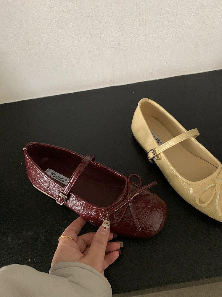 Mary Janes mit französischer Schleife Ballerinas flache Schuhe Frühling retro sanft flacher Ausschnitt Einzelne Schuhe Damenschuhe weiche Sohle