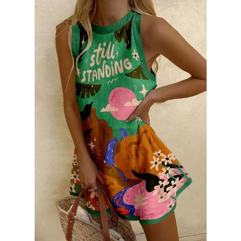 Round Neck Sleeveless Ocean Element Casual Women's Dresses