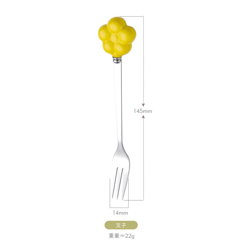 Cute flower stainless steel spoon and fork household student creative ceramic handle dessert coffee spoon fruit fork