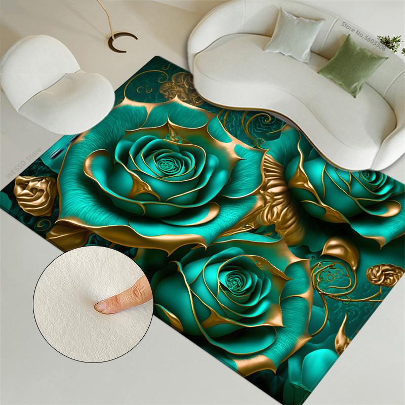 

Ретро многоцветный золотой ковер с цветочным принтом, украшение для комнаты, ковер для кровати для женщин, для девочек, мягкие бархатные коврики для комнаты, для кухни, большой размер 50x80cm 1pcs