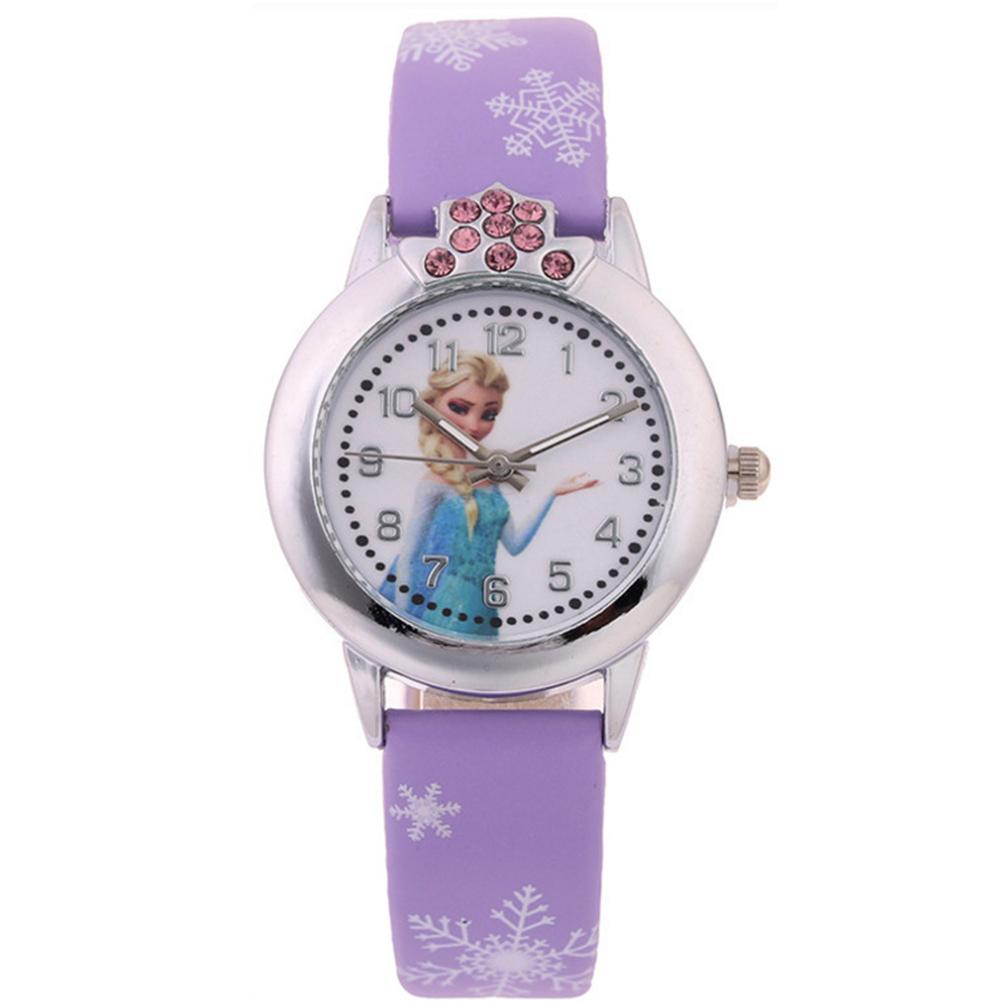 Children Cartoon Quartz Watch With Pu Band Cute Frozen Princess Waterproof Wrist Watch For 3-6 Years Old Kids