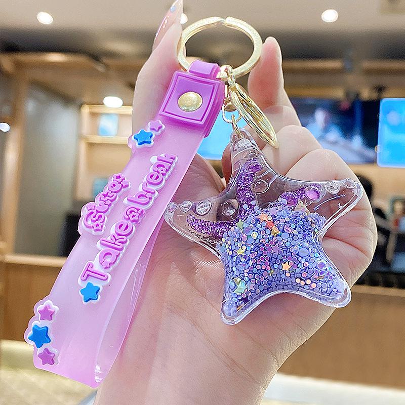 Starfish Quicksand Oil Keychain: Exquisite Pendant for Women's Bags, Students, and Kids - Cute Floating Schoolbag Decoration