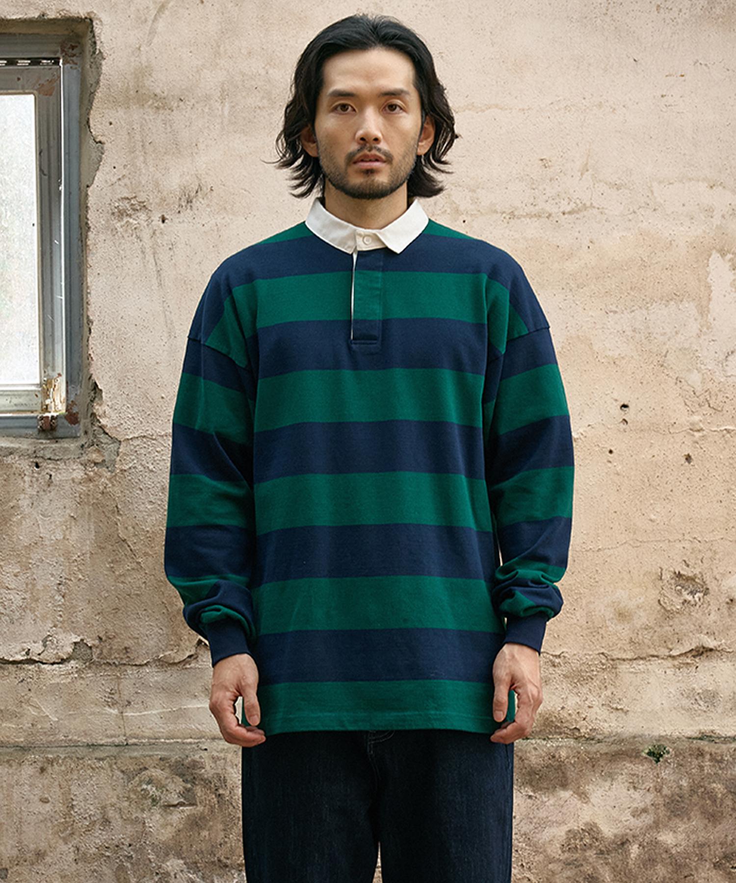 Heavy Eye Rugby Polo Shirt_Navy & Green Navy/L