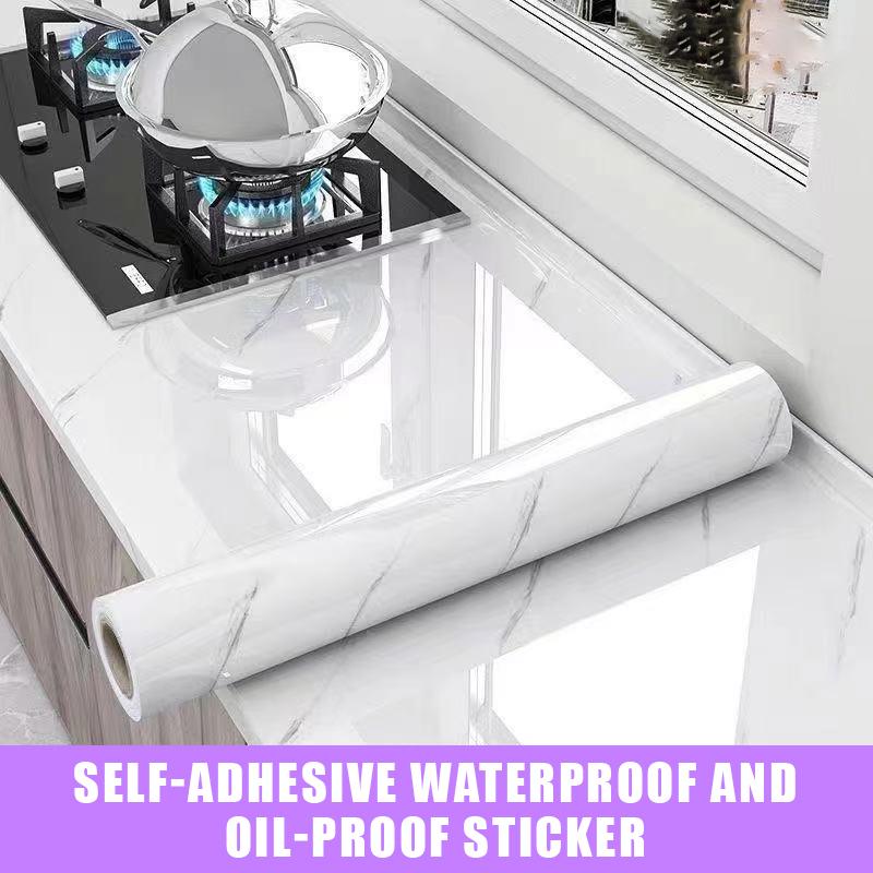 Self Adhesive Marble Grain Contact Paper Waterproof Oil Proof Stain Resistant Easy Clean for Kitchen Countertop Bathroom Renovation