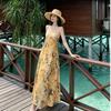 Celebrity Gentle Garden Yellow Neck Dress Oil Painting Dress Dopamine Island Bright Beach Seaside Vacation