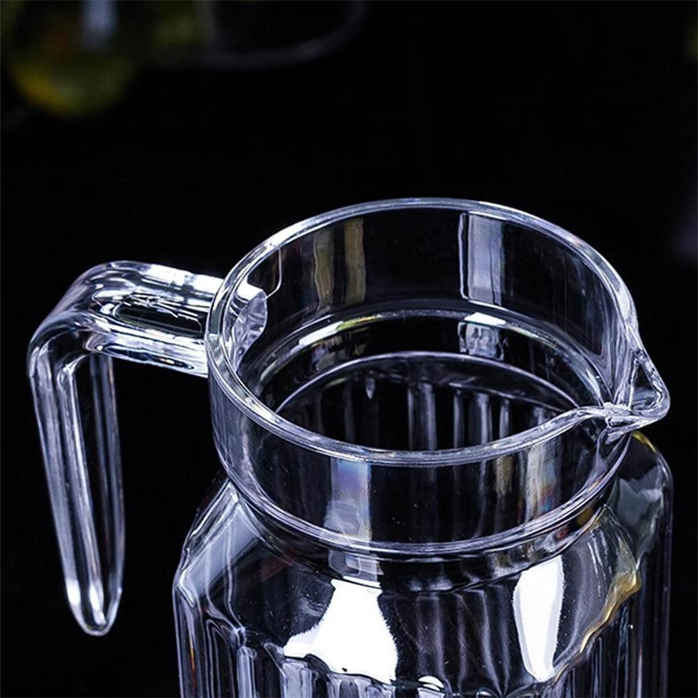 1pc Acrylic Pitcher Transparent Juice Bottle with Lid, Striped Water Ice Cold Juice Jug Non-Slip Handle for Bar Home Homemade Be