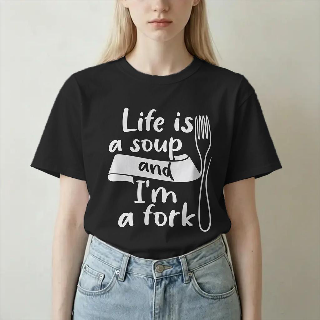 Unisex Unisexs Life Is Soup I Am Fork Meme 90s T Shirts Cotton Clothes Vintage Short Sleeve Crew Neck Tee Shirt 4xl 5xl TShirt