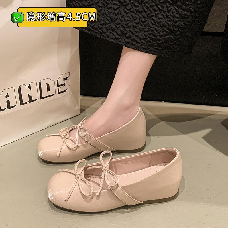 Women's inner height increase single shoes new French Mary Jane shoes gentle small 2025 spring and summer square head evening shoes ballet shoes
