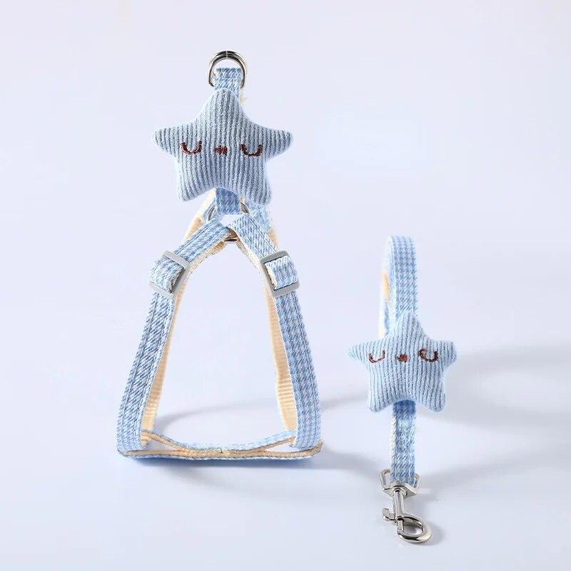 Dog Leash and Collar Set Cute Starfish Puppy Kitten Harness Striped Cotton Halter 4 Color for Little Dogs Leads Cat Accessories