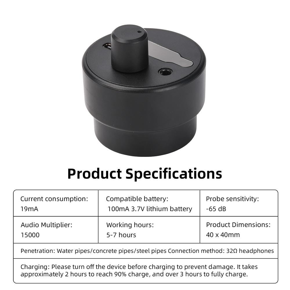 F03 High-Sensitivity Pipe Leak Locator Water Pipe/Underfloor Heating Acoustic Source Strength Receiver Detector Type C Interface