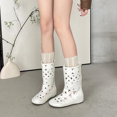 Retro wydrążone krótkie botki oddychające okrągły nosek wysokie botki damskie jesień i lato modny design temperament siateczkowe botki modne botki