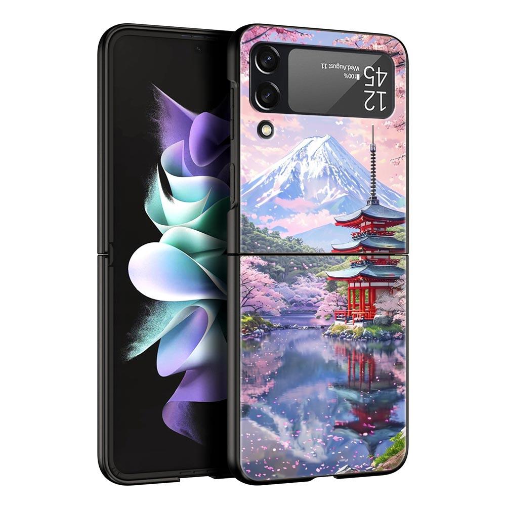 Pink Sunset Mountain Hard PC Phone Case For Samsung Galaxy Z Flip 7 6 5 4 Black Cover For Galaxy Z Flip 3 Foldable Shell Fundas