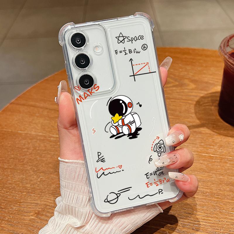 Cute Astronaut Patterned Phone Case For Samsung Galaxy S26 S25 S24 S23 Ultra S22 Plus S21 S24 S25 FE Clear Shockproof Soft Cover