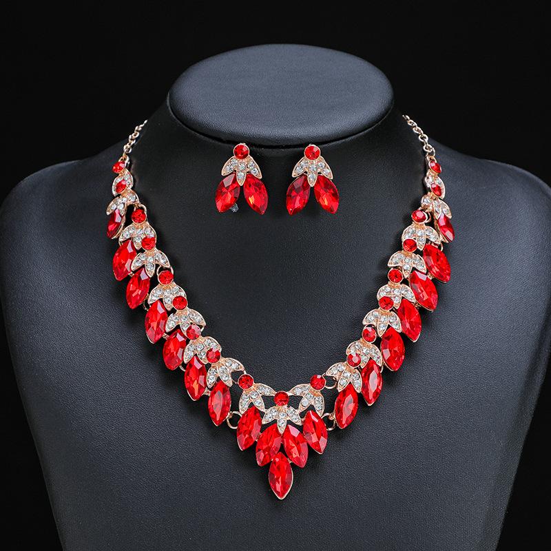 Vintage Przesadny Naszyjnik, Zestaw Kolczyków, Kryształowe Kamienie Szlachetne, Krótki Łańcuszek na Obojczyk, Damskie Dwuczęściowe Akcesoria Modowe.