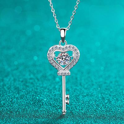 Moissanite Necklace for Women Love Heart Key Pendant 0.5ct Sterling Silver Lab Diamond Necklaces with GRA Certificate