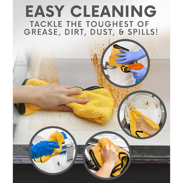 Solid Multipurpose Plush Microfiber Cleaning Cloth Towel for Household, Car Washing, Drying & Auto Detailing - 16" x 24" (6)