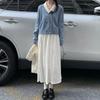 Autumn Winter Women's Jacquard Lace Midi Skirt Tea Outfit Style Elegant French A-Line White Skirt