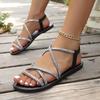 Rhinestone flat sandals women's summer new large size casual elastic band women's beach sandals