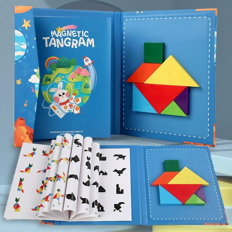 Magnetic Tangram Puzzle Intelligence 3D Geometric Shape Jigsaw Puzzle Board Game Montessori Educational Toys for Children Gift