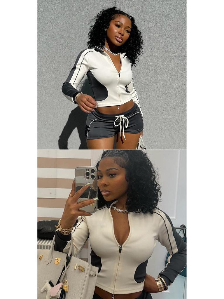Stand-Up Collar Fitness Jacket & Top Set
