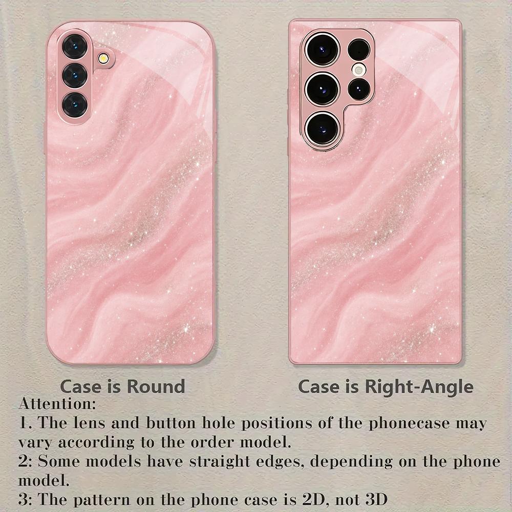 Shiny pink texture design glass phone case suitable for Samsung Galaxy S26 S25 S24 S23 S22 S21 S20 FE/Ultra/Plus shockproof