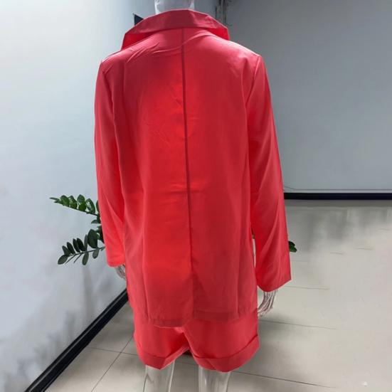 2Pcs/Set Ladies Suit Solid Color Lapel Neck Cardigan Blazer Summer Jacket Shorts Suit Commuter Clothes Streetwear