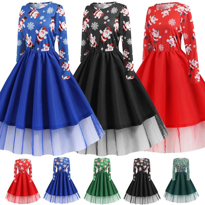 Stylish Women's Christmas Costume Midi Dress With Charming Santa Bow And Elegant A-line Design