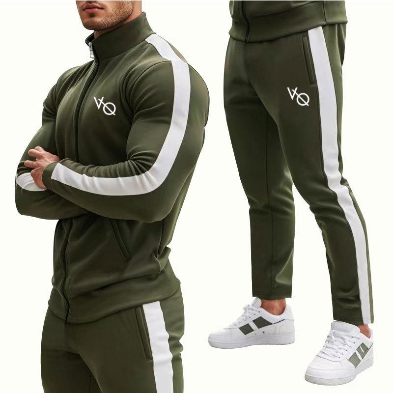 New Men's Sports Set: Spring/Autumn Outdoor Fitness Running Outfit - Zip-Up Jacket + Trousers