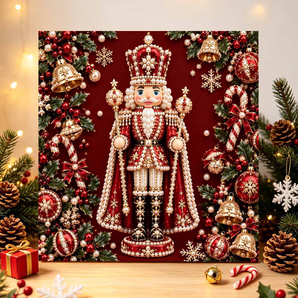 DIY Framed Pearl Painting Kit with Christmas Nutcracker 5D Sparkling Bead Art Canvas Ready to Display Holiday Home Decor Gift Idea