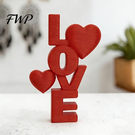 3D-gedruckte Liebes-Skulptur Buchstabe-Figur, Rotes LOVE-Herz Schreibtisch-Dekoration für Hochzeits-Schlafzimmer-Dekor Jubiläums-Dekor, Romantischer Valentinstags-Tisch