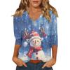 Ladies' Christmas Printed Fashionable Casual Seven Quarter Sleeved V-neck Top