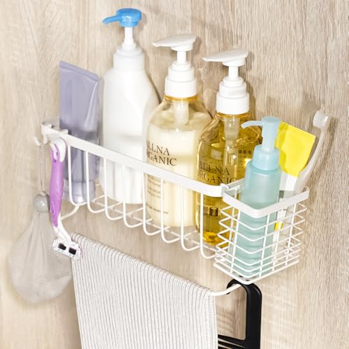 

atRise Bathroom Basket [Includes Small Item Storage Basket] Strong Magnet, Stainless Steel, Compact Design, Design Pending, Includes Hooks and Towel B