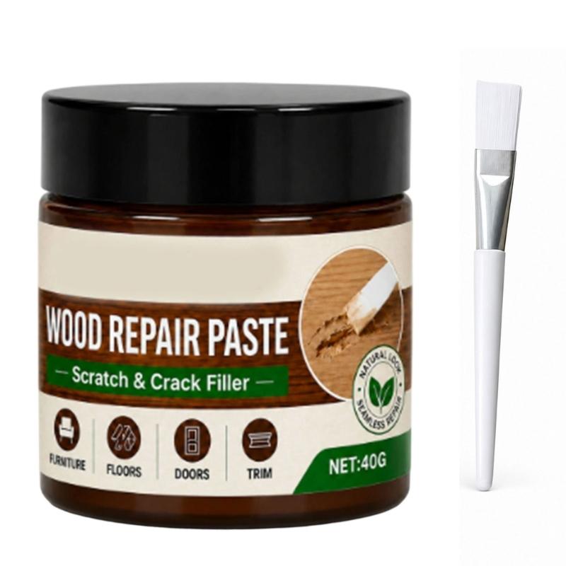 Wood Repair Cream 40g with Brush for Furniture Cabinets and Trim, Scratch Cover for Edge Wear and Small Cracks