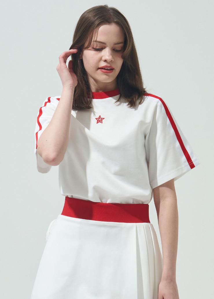 Blue Dot Star Logo Embroidery Crop Short Sleeve T-Shirt_Wh 90