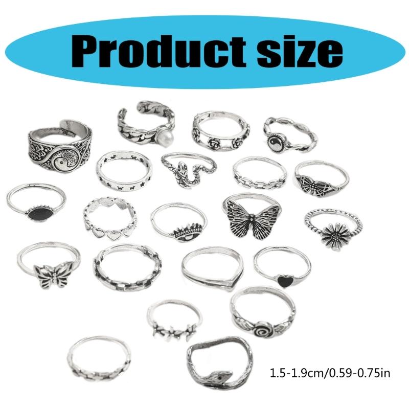 Set of 21 Unique Rings Punk Rings Set Intricate Opening Rings Suitable for Halloween and Everyday Fashion Accessories