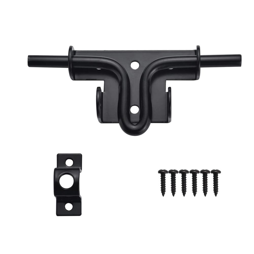 Slide Bolt Gate Latch Iron Bolt Sliding Lock Black Bolt Gate Lock with Screws for Outdoor Doors Sheds Barn Door Home Hardware 1p
