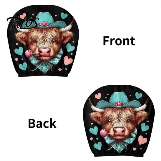 Car Seat Headrest Covers for Men Women 2Pcs Halloween Covers, Scottish Highland Cow Face Easy Install Vehicle Protector, Breathable Auto Decor