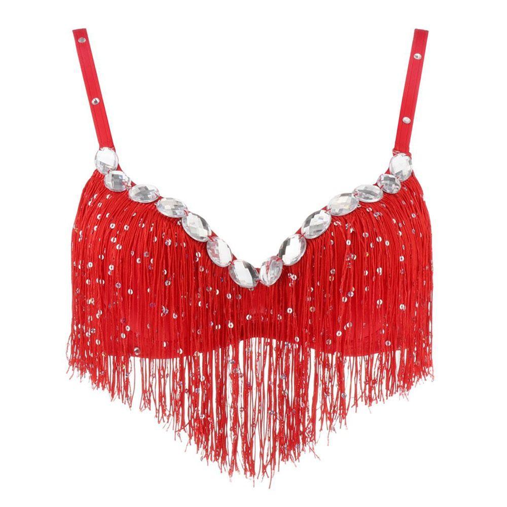 

Nightclub Sequin Dance Wear Performance Top Halter Bra Belly Dance Bra Show Costumes червоний