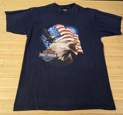 Vintage Harley-Davidson Shirt Mens Medium Eagle American Flag Nassau County 90s