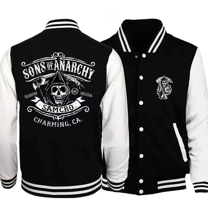 Sons of Anarchy Harajuku Baseball Neutral Outdoor Street Queer Anarchy Sportswear Jacket Skull Coat Top S чёрный