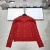 2025 Winter Heavy Duty Nail Drill Embroidery Chinese New Year Red Knitted Cardigan Top