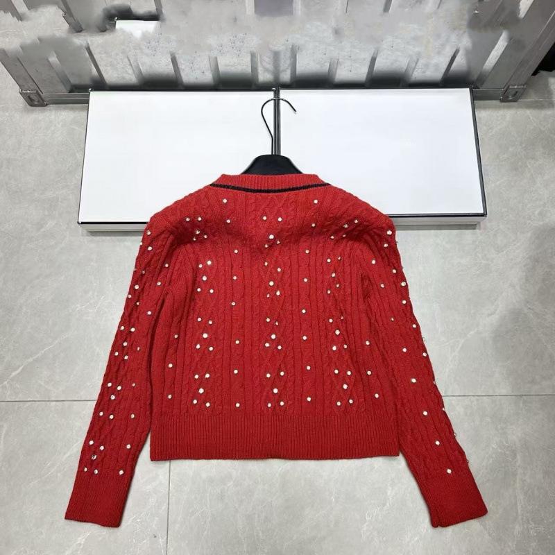 2025 Winter Heavy Duty Nail Drill Embroidery Chinese New Year Red Knitted Cardigan Top
