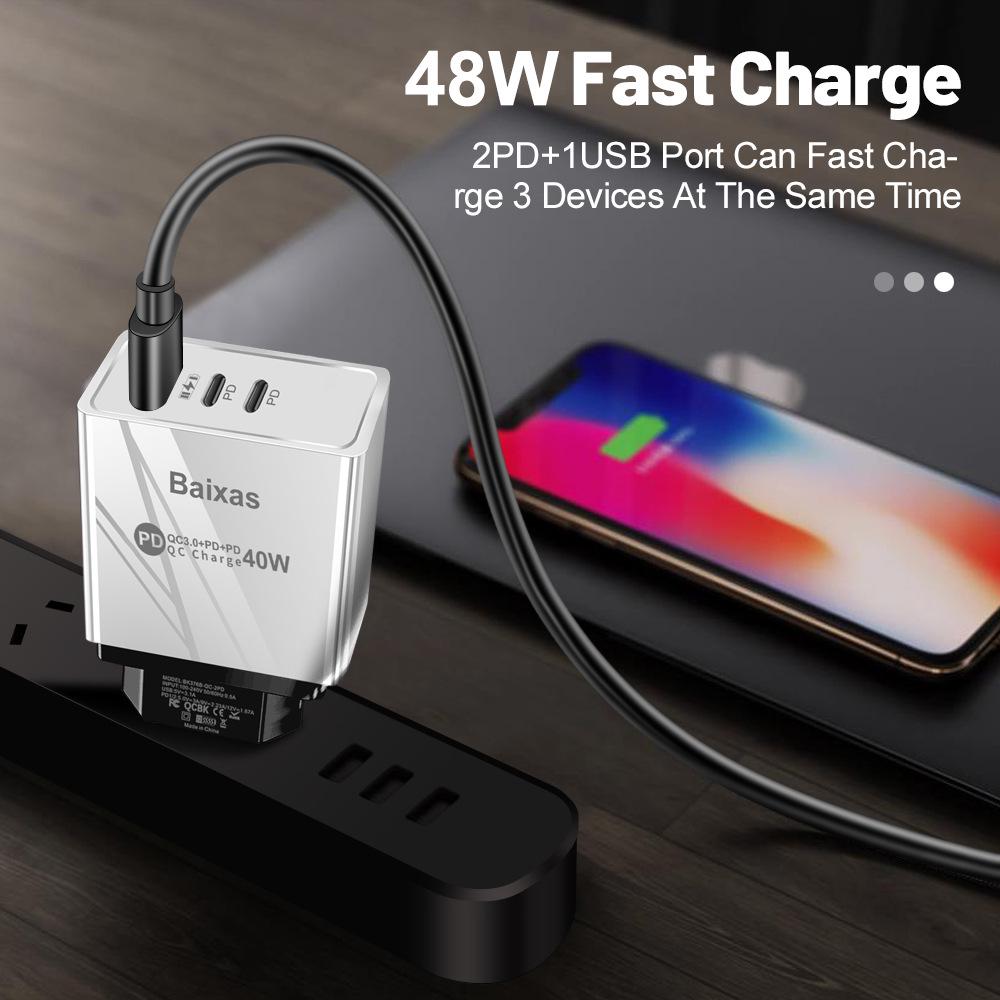 Universal Power Adapter Charger for US/EU/UK - 1U+2PD Standard.