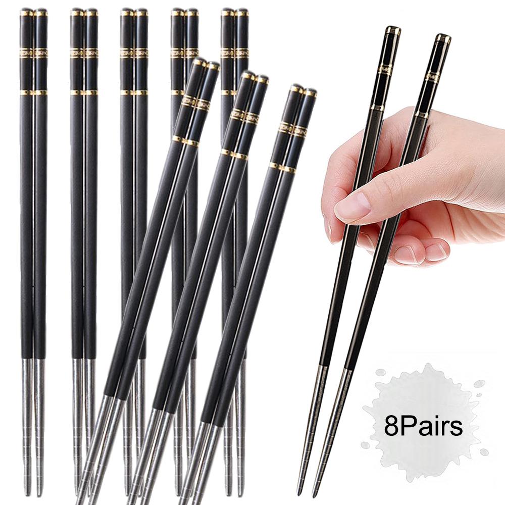 2-8 Pairs Alloy Chopstick Reusable Non-slip Sushi Food Chop Sticks Chopsticks Metal Chinese Chop Stick Tableware Kitchen Gadgets