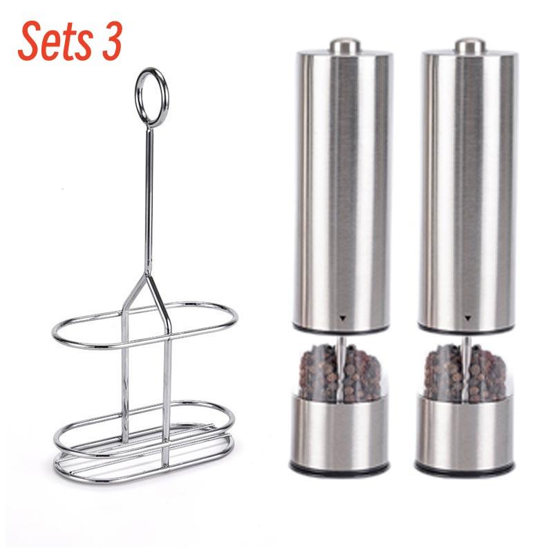 Electric Salt Grinder Set with Steel Shelf,Stainless Steel Pepper Mill with LED Light,Adjustable Coarseness Pepper Grinder Tools