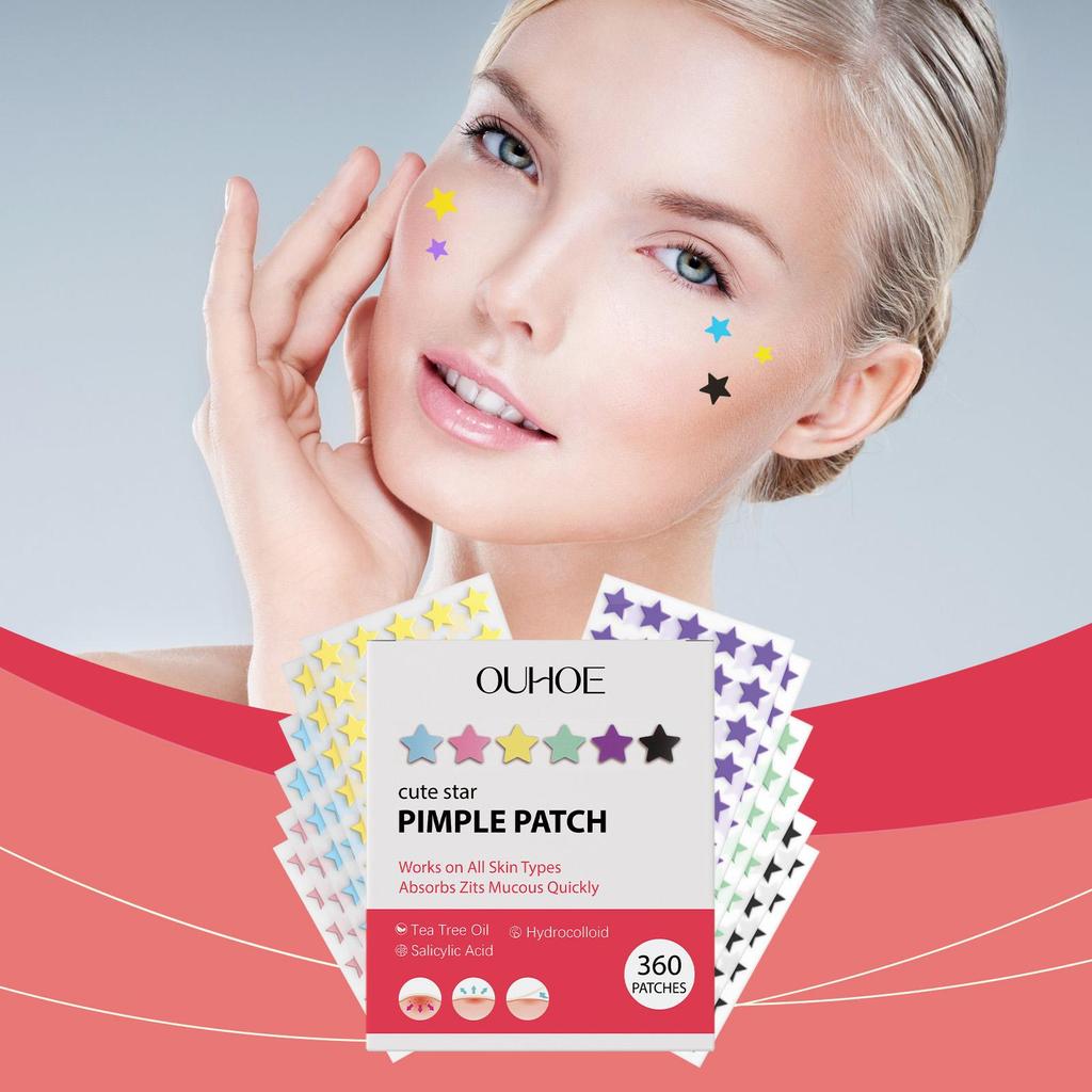 OUHOE Patchs anti-acné en forme d'étoile Hydrocolloïde Couvrance Douce Cache-cernes Autocollants Visage Quotidien pour Hommes Femmes